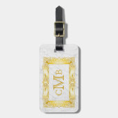 Gold Classic Monogram Elegant Lijst White marble Bagagelabel (Voorkant verticaal)