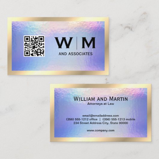 Gold Classic Monogram | Iridescent Folie Visitekaartje (Voorkant / Achterkant)