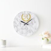 Gold Classic Monogram Laurel Leaf White Marble Grote Klok (Huis)