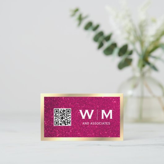 Gold Classic Monogram | QR-CODE | Glitter Visitekaartje (Staand voorkant)