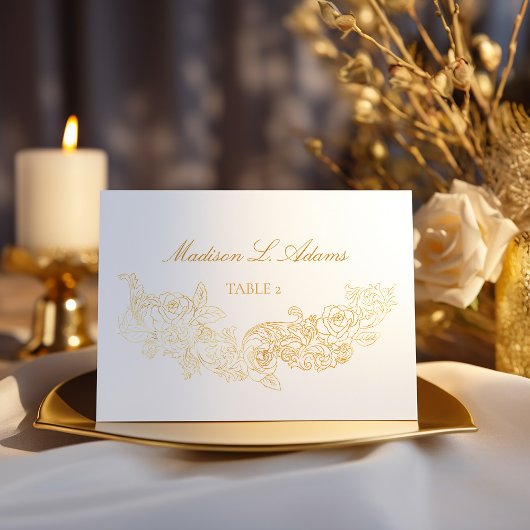 Gold Classic Ornament opvouwbare naam Kaart