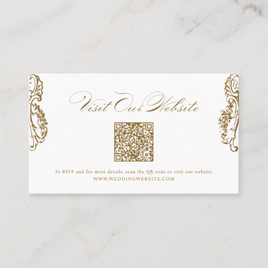Gold  Classic Script QR code Website Kaart Plaatskaartje (Voorkant)
