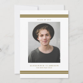 Gold Classic Stripes Modern Photo Afstuderen Aankondiging