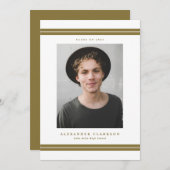 Gold Classic Stripes Modern Photo Afstuderen Aankondiging (Voorkant / Achterkant)