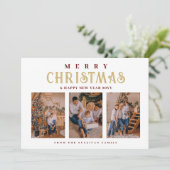 Gold Classic Stylish Luxurious Christmas 3 Photos Feestdagenkaart (Staand voorkant)