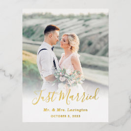 Gold Classic Wedding Photo Announding Briefkaart