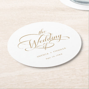 Gold Classy Calligraphy Wedding Ronde Kartonnen Onderzetter