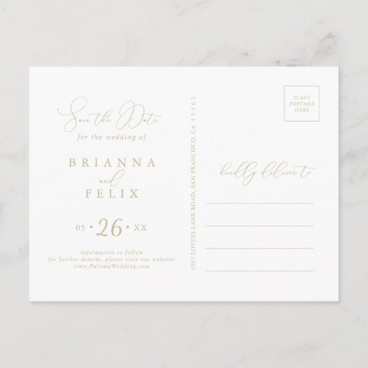 Gold Classy Chic Horizontal Save the Date Briefkaart (Achterkant)