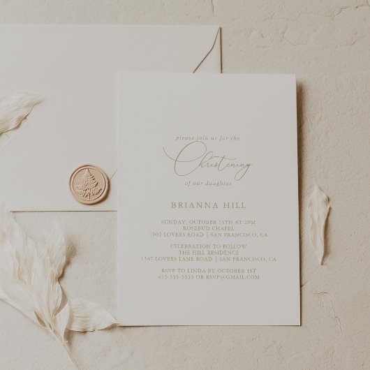 Gold Classy Chic Minimalist Christening Kaart