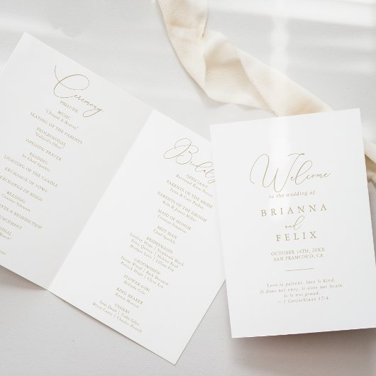Gold Classy Chic Minimalist Folded Wedding Programma