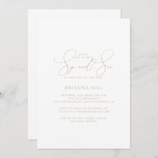 Gold Classy Chic Minimalist Sip en zie Kaart (Voorkant / Achterkant)