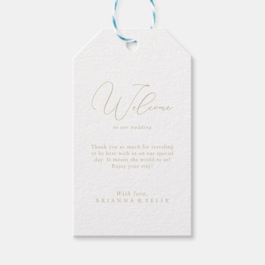 Gold Classy Chic Minimalist Weddenschap Welkom Cadeaulabel (Voorkant)