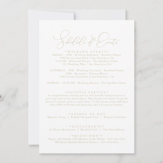 Gold Classy Chic Minimalist Weddenschap Welkomstbr (Achterkant)