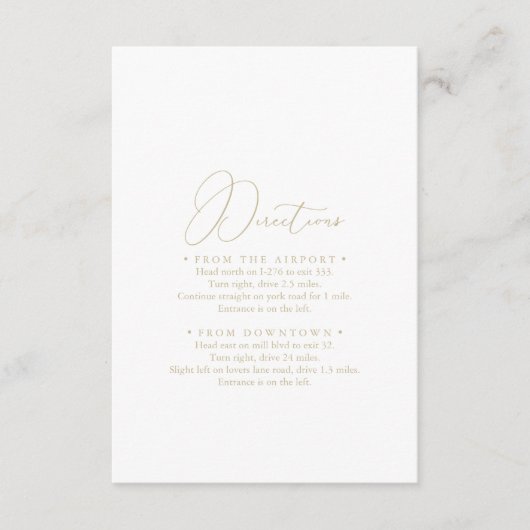 Gold Classy Chic Minimalist Wedding Directions Informatiekaartje (Voorkant)