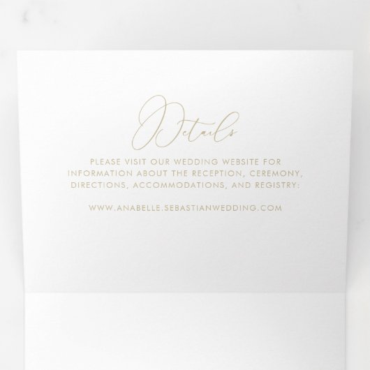 Gold Classy Chic Minimalist Wedding Drieluik Uitnodiging (Binnenzijde eerst)