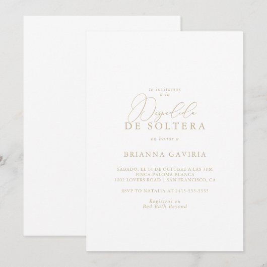 Gold Classy Chic Minimalistisch Spaans Vrijgezelle Kaart (Voorkant / Achterkant)