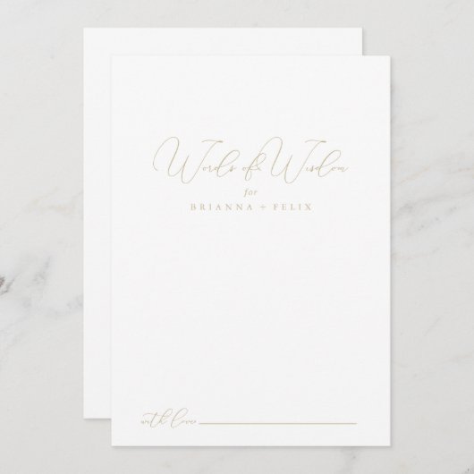 Gold Classy Chic Wedding Words of Wisdom Advieskaart (Voorkant / Achterkant)