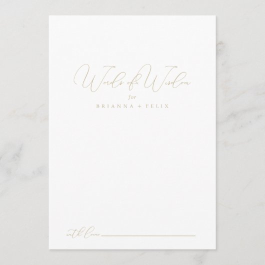 Gold Classy Chic Wedding Words of Wisdom Advieskaart (Voorkant)