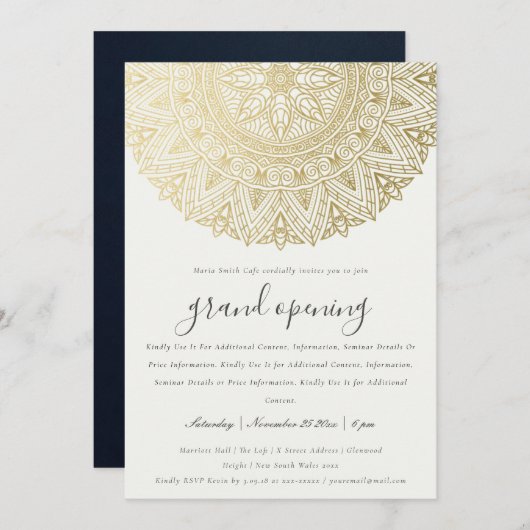 Gold Classy  Mandala Grand Opening Invite Bedankkaart (Voorkant / Achterkant)