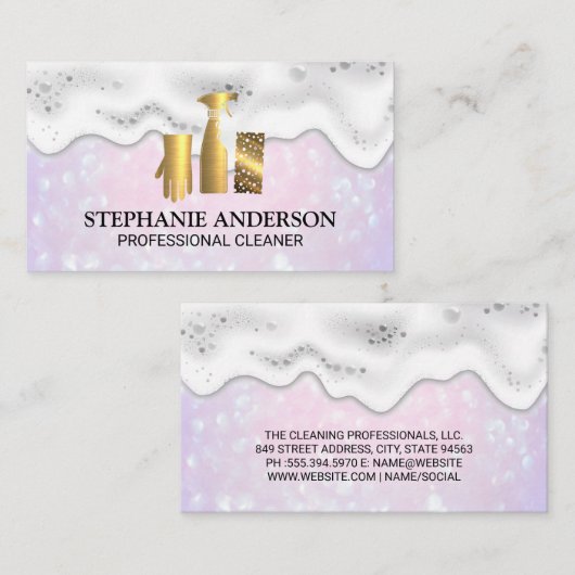 Gold Cleaning Logo's | zeepschuim | boke Visitekaartje (Voorkant / Achterkant)