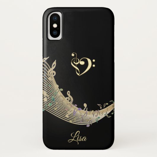 Gold Clef Heart en Muzieknoten iPhone X Hoesje (Achterkant)