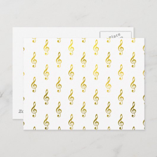 Gold Clef Note Faux Metallic Musical Briefkaart (Voorkant / Achterkant)