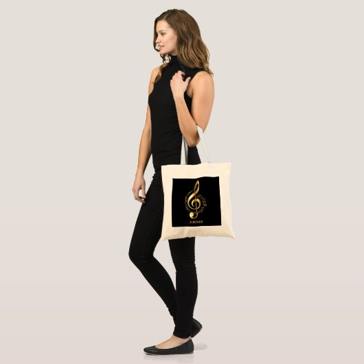 Gold Clef Over Black Tote Bag (Voorkant (model))