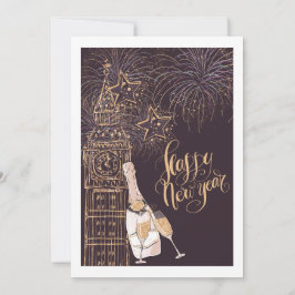 Gold Clock Happy Nieuwjaar Kaart
