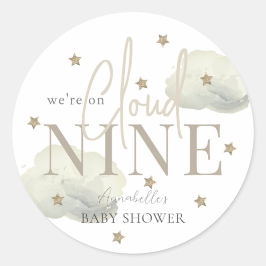Gold Cloud 9 Sterren Waterverf Boy Baby shower Ronde Sticker (Voorkant)