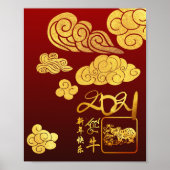 Gold Clouds Ox papieren Chinees nieuwjaar 2021 VP Poster (Voorkant)