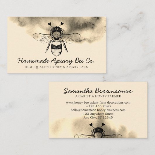 Gold Cloudy Heart Apiary Honey Bee Visitekaartje (Voorkant / Achterkant)