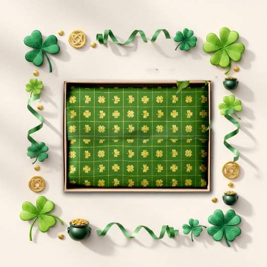 Gold Clover Grid Green St. Patrick’s Tissuepapier