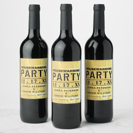 Gold Club Poster Housewarming Party Wijn Etiket (Flessen)