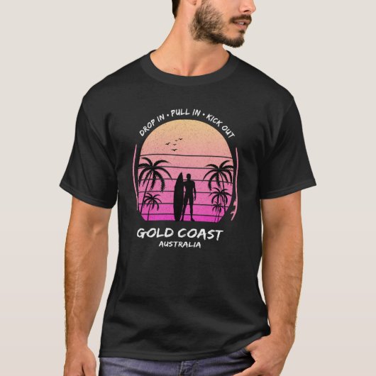 Gold Coast Australia Palms Drop Pull Kick Surfing T-shirt (Voorkant)