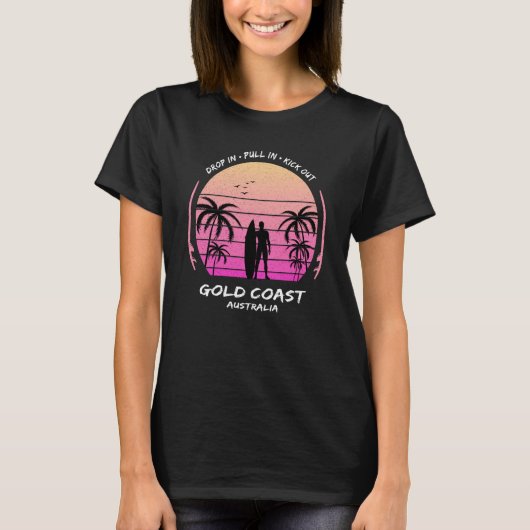 Gold Coast Australia Palms Drop Pull Kick Surfing T-shirt (Voorkant)