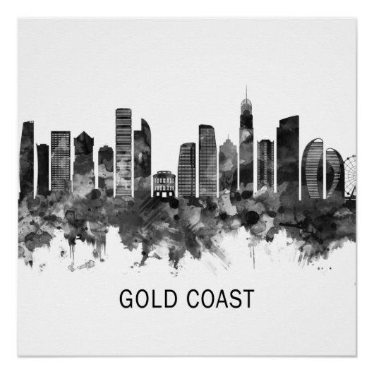 Gold Coast Australia Skyline BW Perfect Poster (Voorkant)
