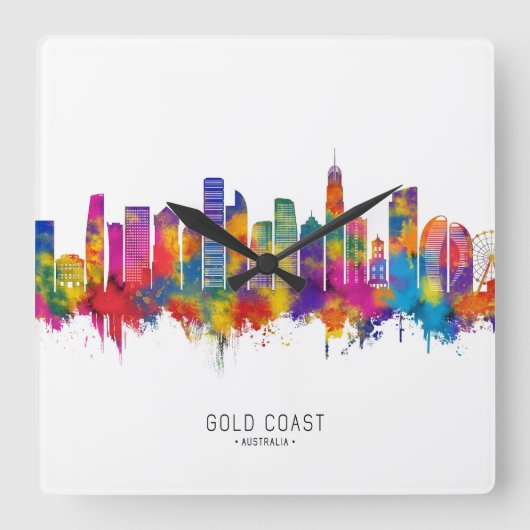 Gold Coast Australia Skyline Vierkante Klok (Voorkant)