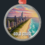 Gold Coast Australië Reizen Metalen Ornament<br><div class="desc">De Gold Coast, gelegen in Queensland, Australië, is een van de beroemdste strandbestemmingen van het land, bekend om zijn gouden zandstranden, surfcultuur en het bruisende stadsleven. Het gebied strekt zich uit over 57 kilometer kustlijn en beschikt over enkele van de beste stranden in Australië, waaronder Surfers Paradise, Burleigh Heads en...</div>