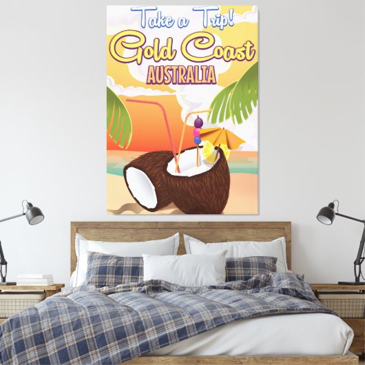 Gold Coast, Australische reisposter Canvas Afdruk (Insitu (Slaapkamer))
