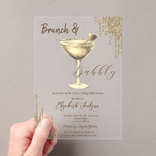 Gold Cocktail Heart Glitter Drips  Bachelorette  Acryl Uitnodigingen (Insitu (Draagbaar))