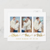 Gold Collage Foto Opslaan van de datum Briefkaart (Voorkant / Achterkant)