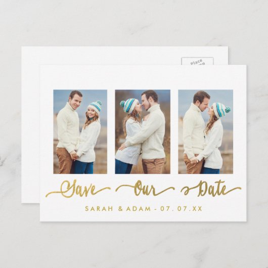 Gold Collage Foto Opslaan van de datum Briefkaart (Voorkant / Achterkant)