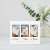 Gold Collage Foto Opslaan van de datum Briefkaart (Staand voorkant)