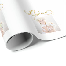 Gold Color Believe Script met kerstfoto