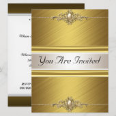 Gold Color Birthday Party Kaart (Voorkant / Achterkant)