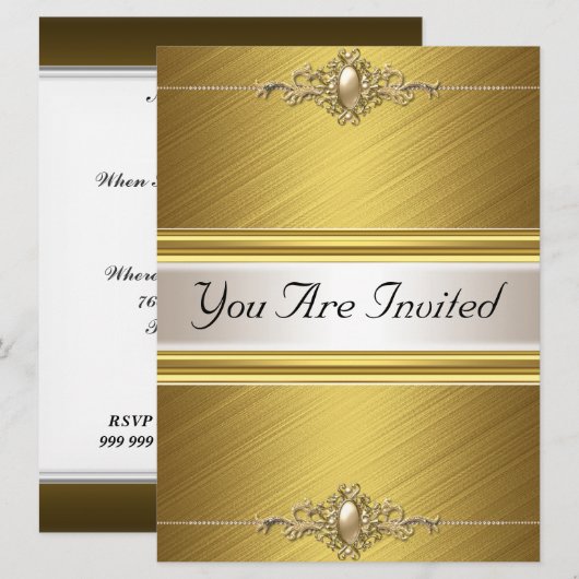 Gold Color Birthday Party Kaart (Voorkant / Achterkant)