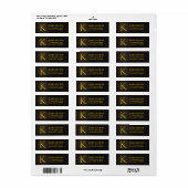 Gold Color Monogram K Return Address Labels (Full Sheet)