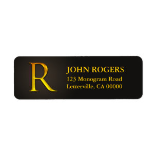 Gold Color Monogram R Return Address Labels