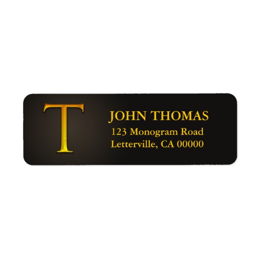 Gold Color Monogram T Return Address Labels (Voorkant)