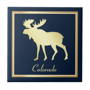 Gold Colorado Moose op blauw Tegeltje